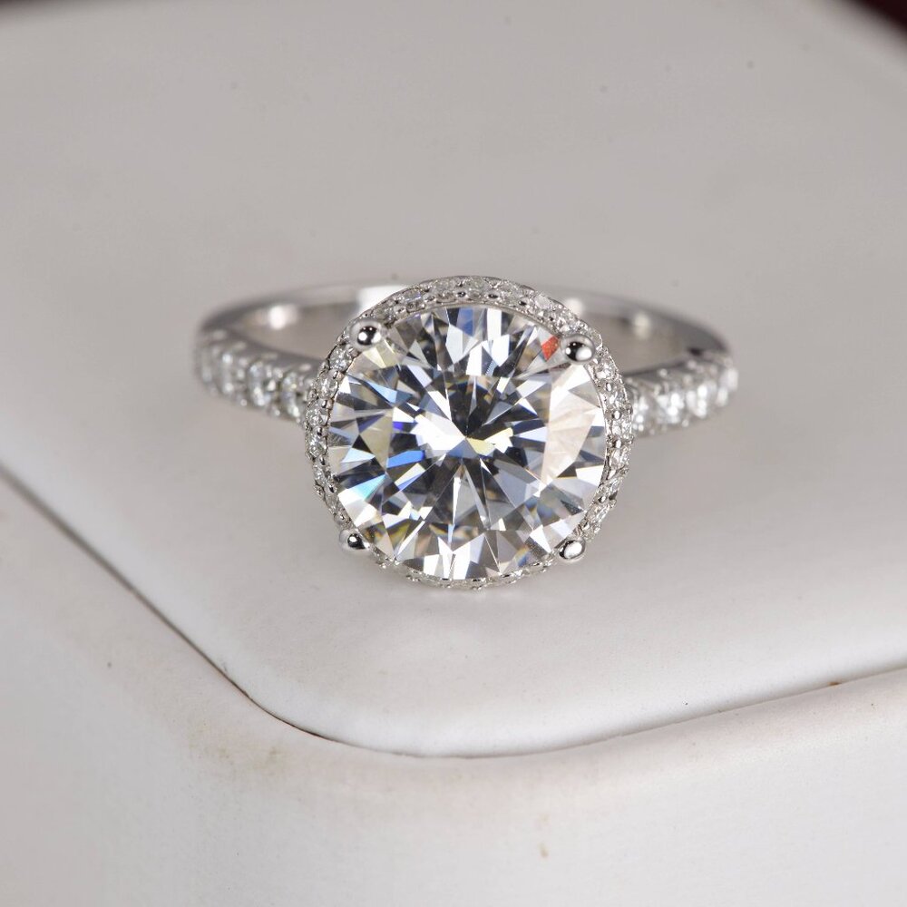 Double Halo 6.8ct Brilliant Round Cut Moissanite Engagement Ring 925